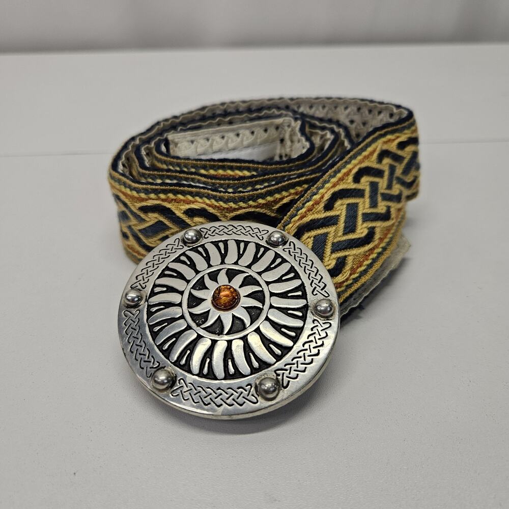 Retro Medallion Belt Buckle Nylon Mackenzie Adjustable Belt Boho Festival Vtg